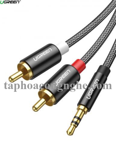 Ugreen 60242 3M cáp 3.5mm ra 2RCA hoa sen âm thanh Stereo bọc nhôm chống nhiễu màu đen AV116 30060242